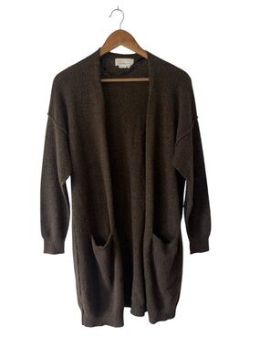 Anthropologie Brown Long Length Cardigan Sweater Pockets Classic Size Large